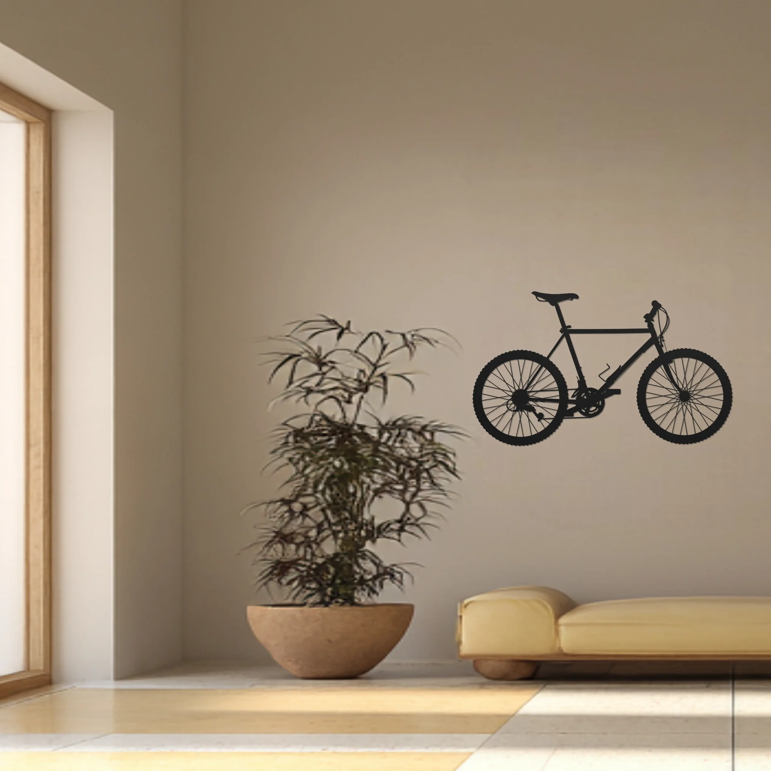 Retro mountainbike – wanddecoratie – Laser gesneden – hout - 3 maten - Moderne Muurdecoratie - Afbeelding 2