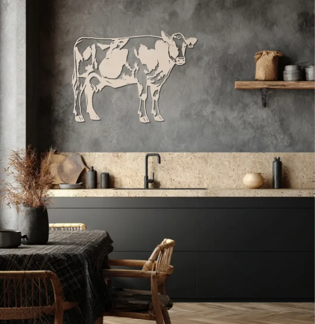 Koe – wanddecoratie – Laser gesneden – hout - 3 maten - Moderne Muurdecoratie - Afbeelding 2